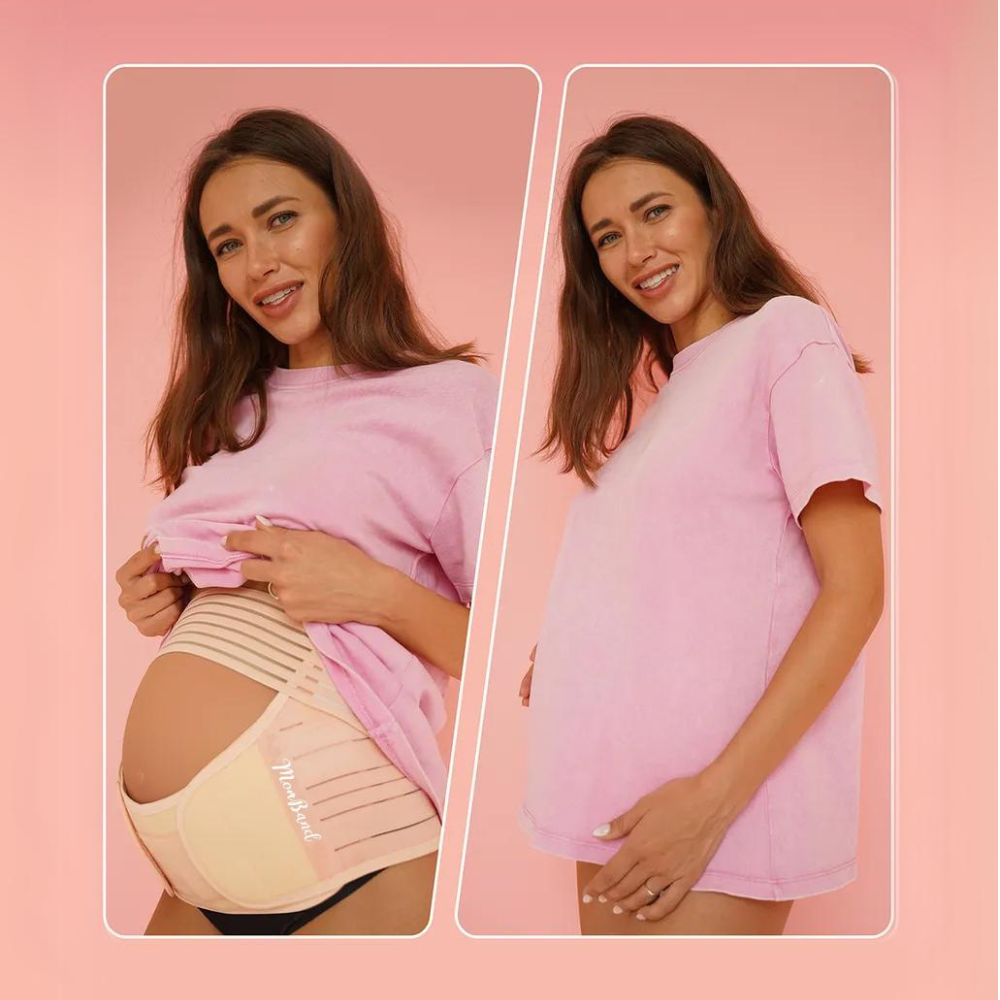 Embarazada con faja premama invisible bajo la ropa